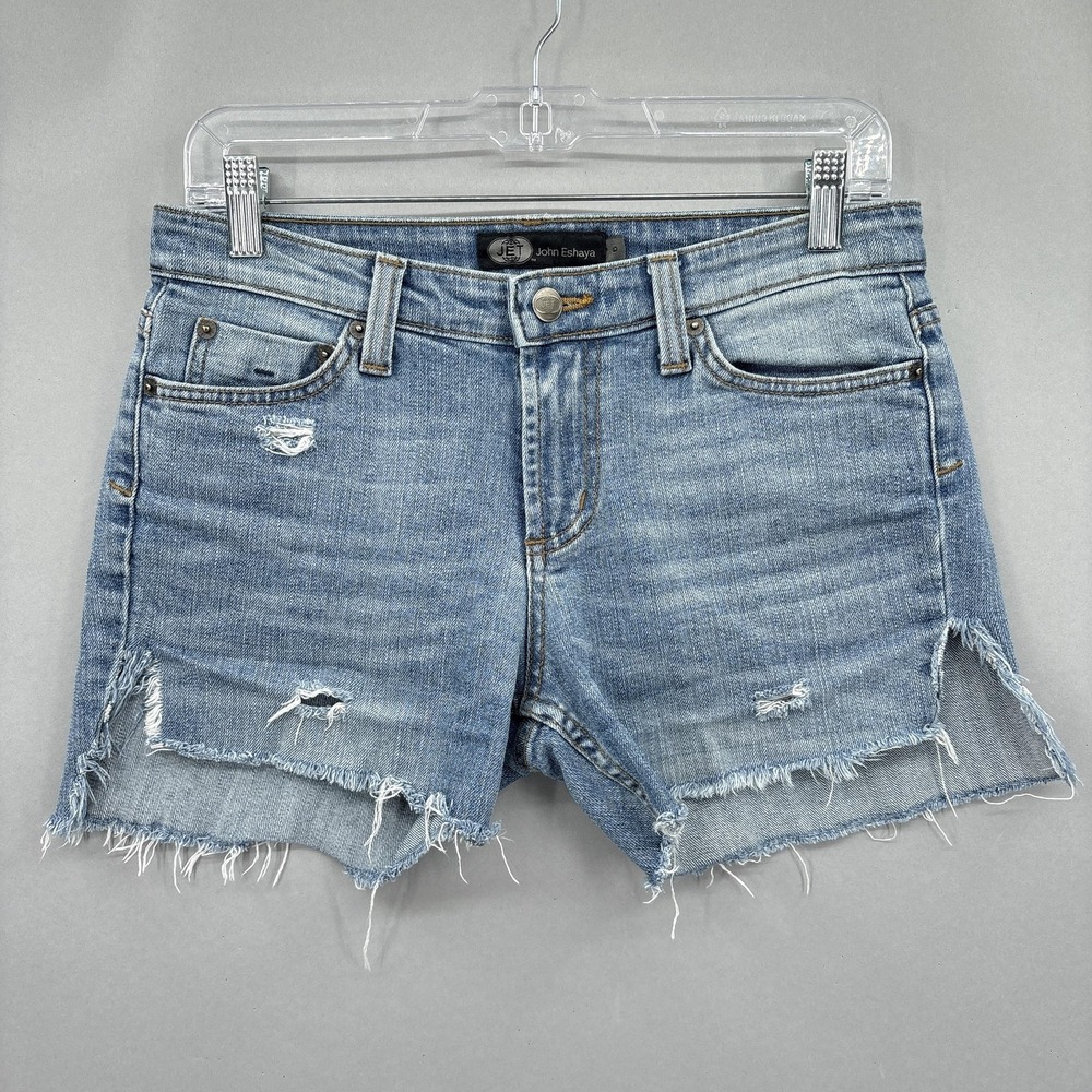 JET John Eshaya Shorts Womens 6 Denim Cutoff Blue Distressed Frayed Raw Hem USA